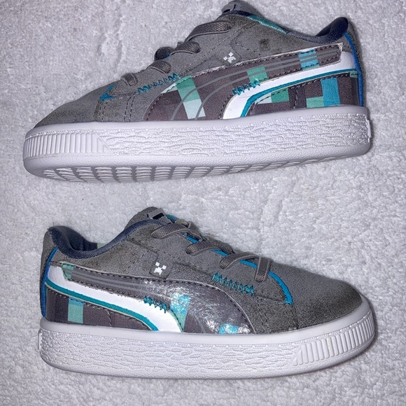 Puma Suede Minecraft Ac Inf Boys Grey Sneakers Casual Shoes 38448702 size 7c - Picture 2 of 8